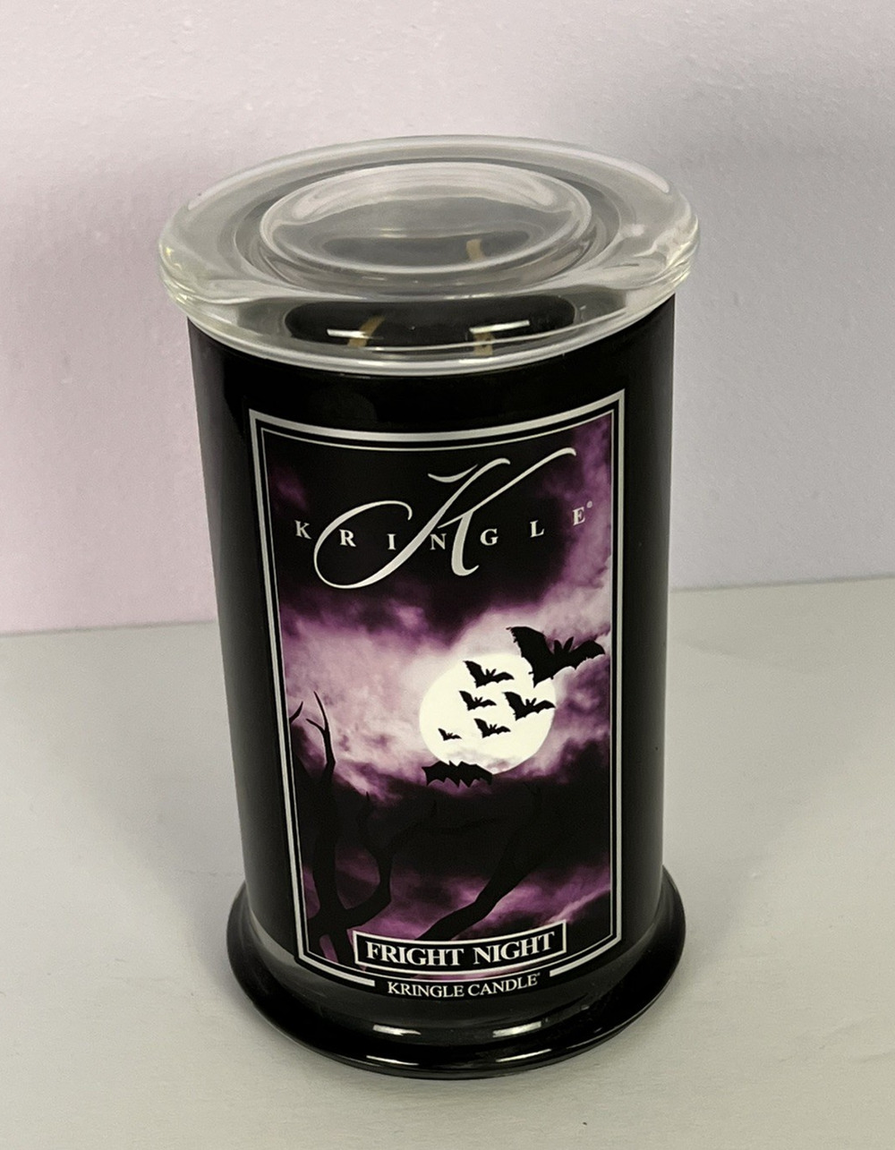 Kringle Candle Fright Night Halloween 22 oz 2 Wick Black Wax Bats Rare Ltd Ed